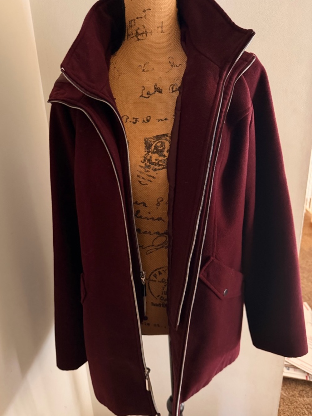 Tail Women's Deep Burgundy Zip-Front Pea Coat